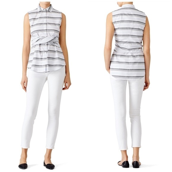 Derek Lam Sleeveless Twist-Front Poplim Top Stripe - Picture 1 of 9